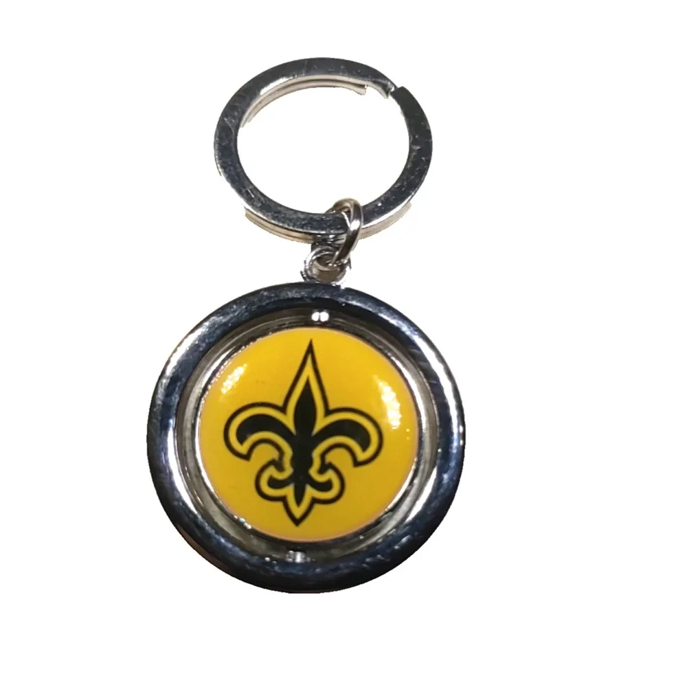 New Orleans Saints Silver Tone Round Spinner Keychain